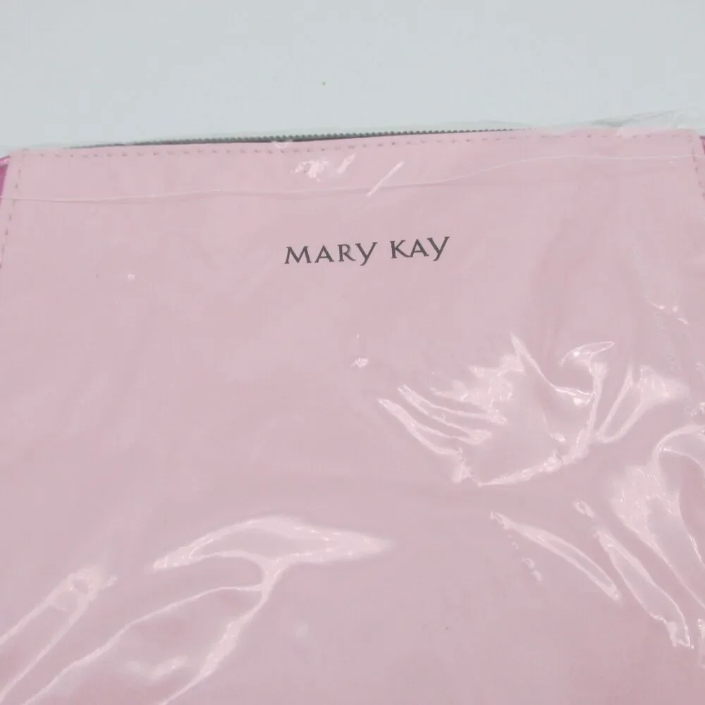 Mary Kay Cosmetic Make Up Bag Pouch Pink Zip Up Metallic Sparkle NEW Open bag